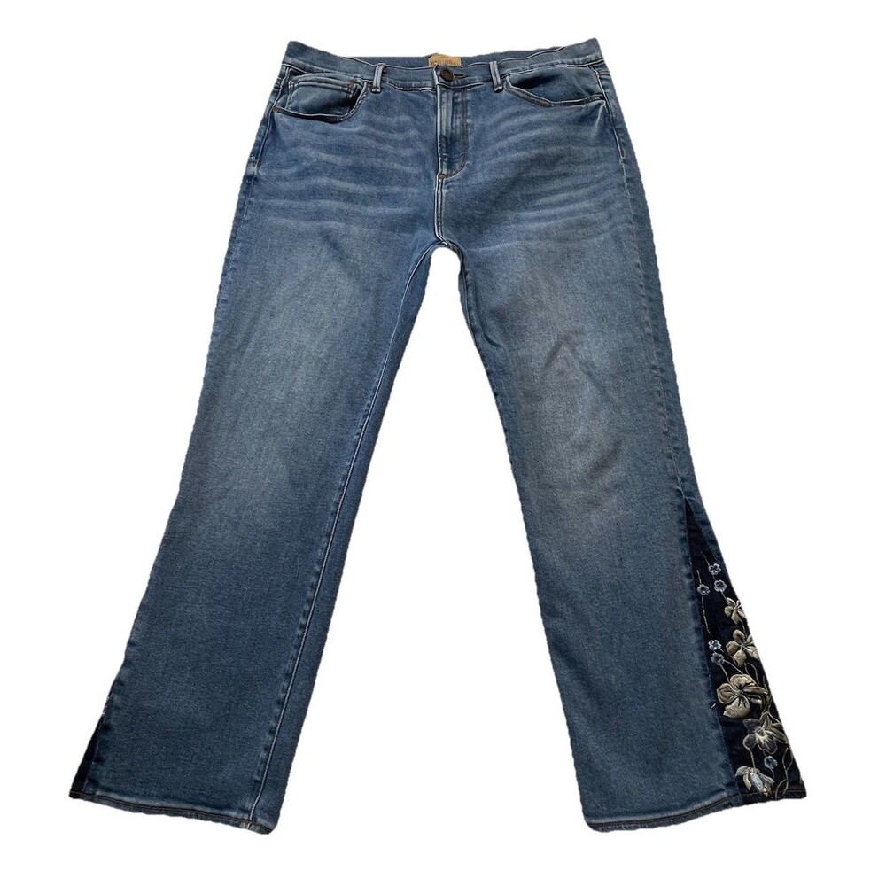 DRIFTWOOD Jeans Womens 32 Amelia Cropped Floral Embroidered Lagenlook 32Wx24L